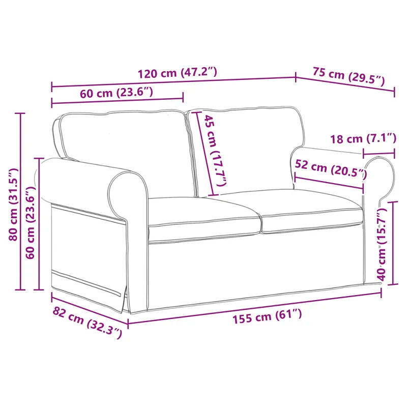 Sofa Juoda 155 x 82 x 80 cm audinys