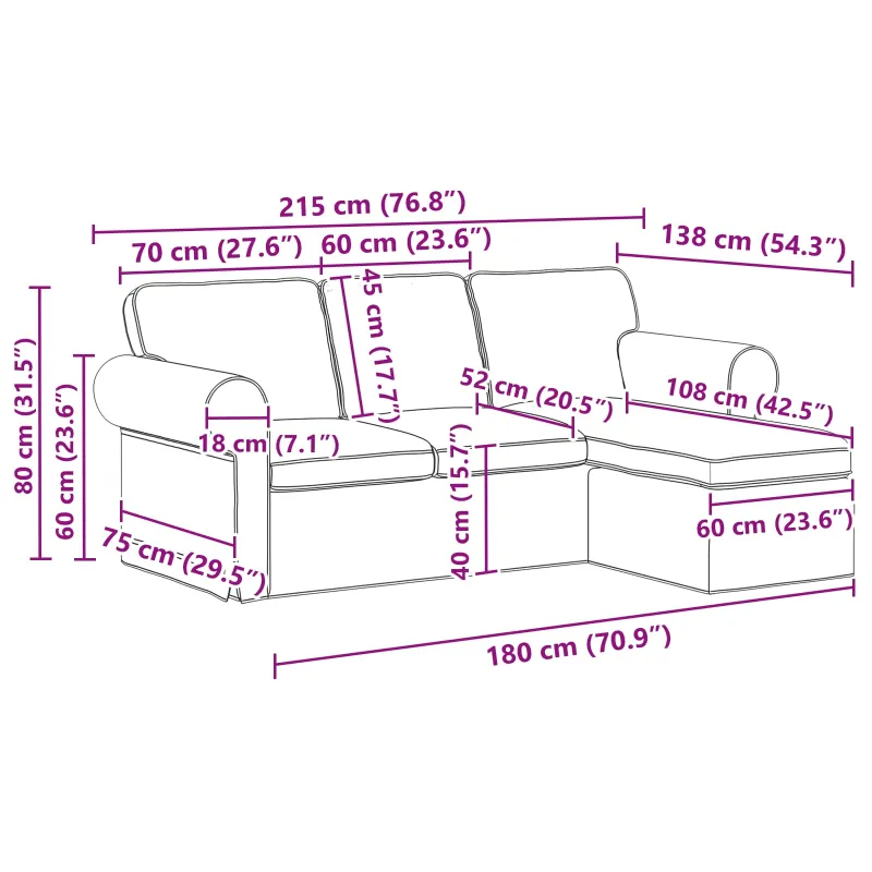Sofa Kreminė 215 x 138 x 80 cm audinys
