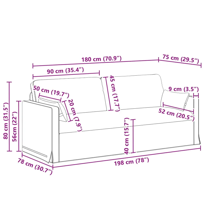 Sofa Tortora 198 x 78 x 80 cm audinys