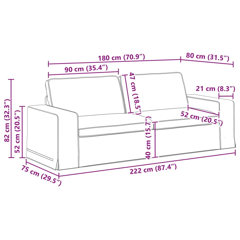 Sofa Tamsiai žalia 222 x 80 x 82 cm audinys