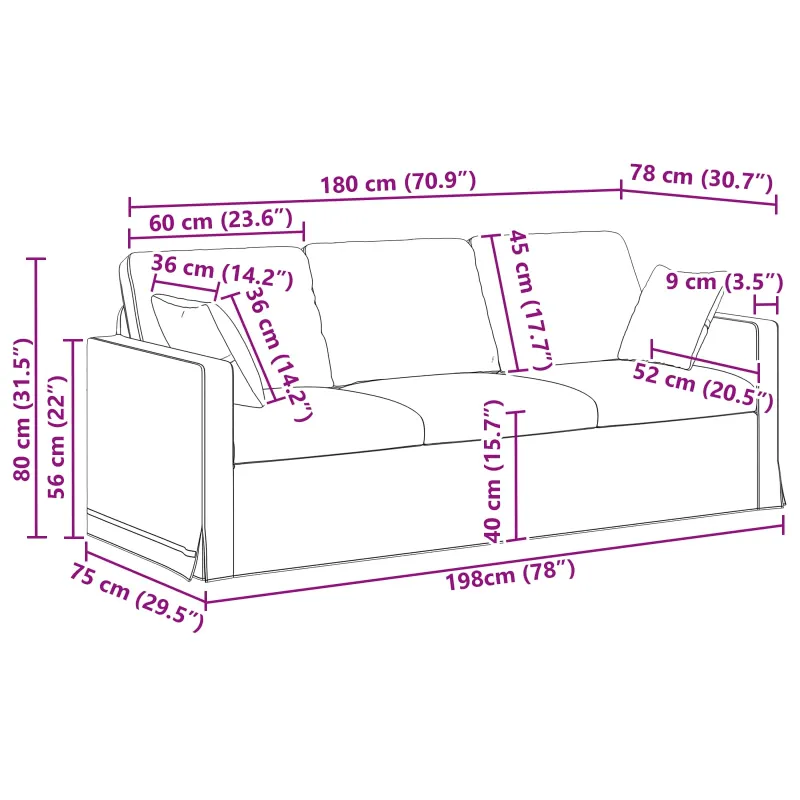 Sofa Tamsiai pilka 198 x 78 x 80 cm Aksomas