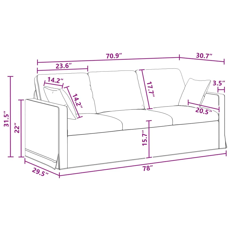Sofa Tamsiai pilka 198 x 78 x 80 cm Aksomas