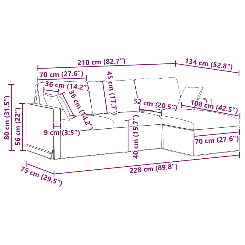 Sofa Šviesiai žalia 228 x 134 x 80 cm Aksomas