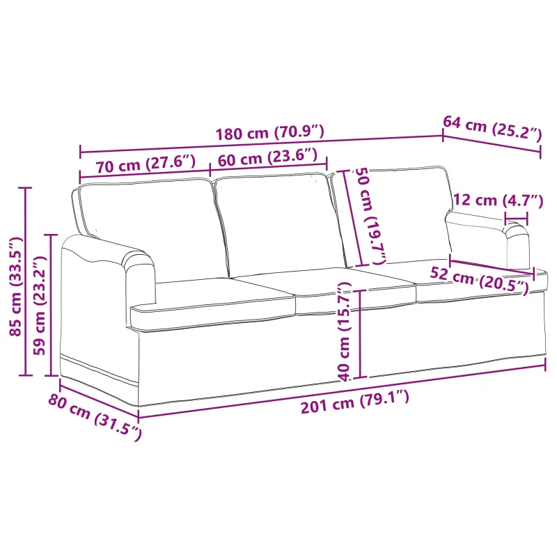 Sofa Tortora 201 x 80 x 85 cm audinys