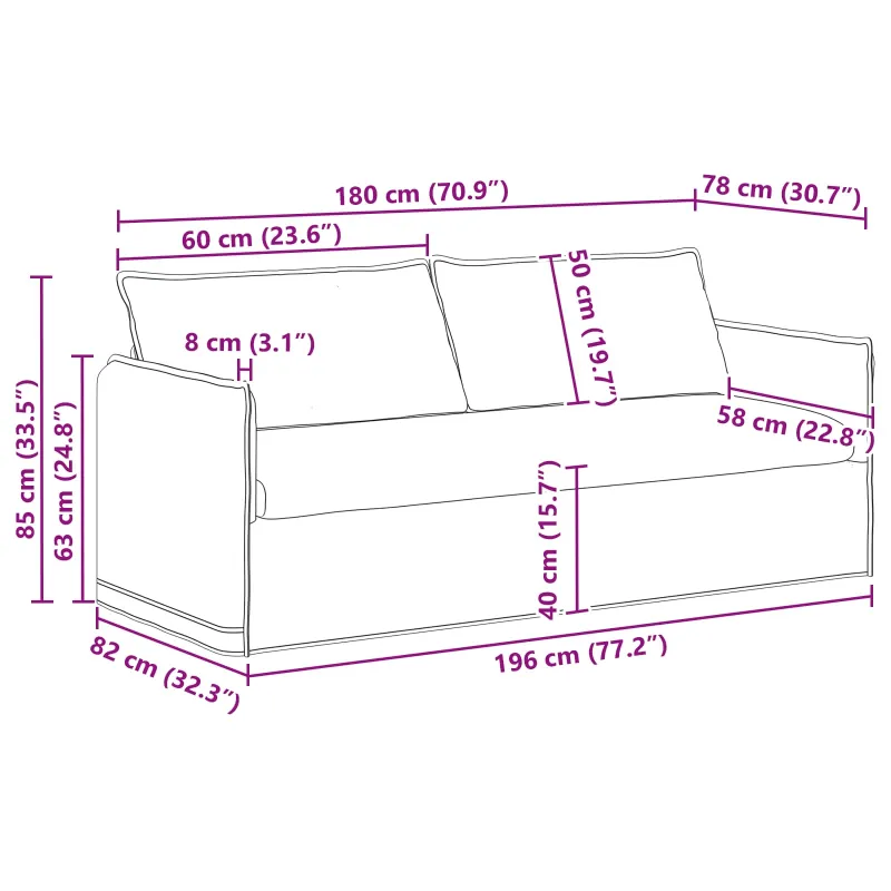 Sofa Tamsiai pilka 196 x 82 x 85 cm audinys