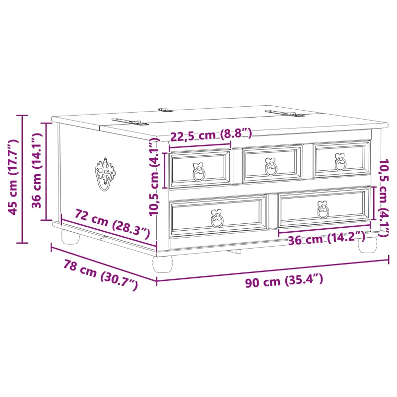 storage box Balta 90 x 78 x 45 cm Kietos pušies mediena