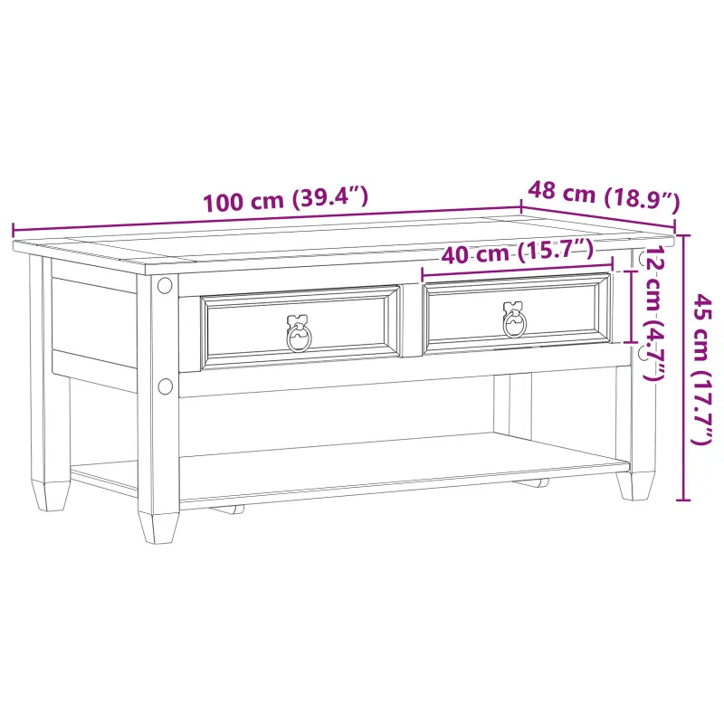 Kavos staliukas Balta 100 x 48 x 45 cm Pušies medienos masyvas