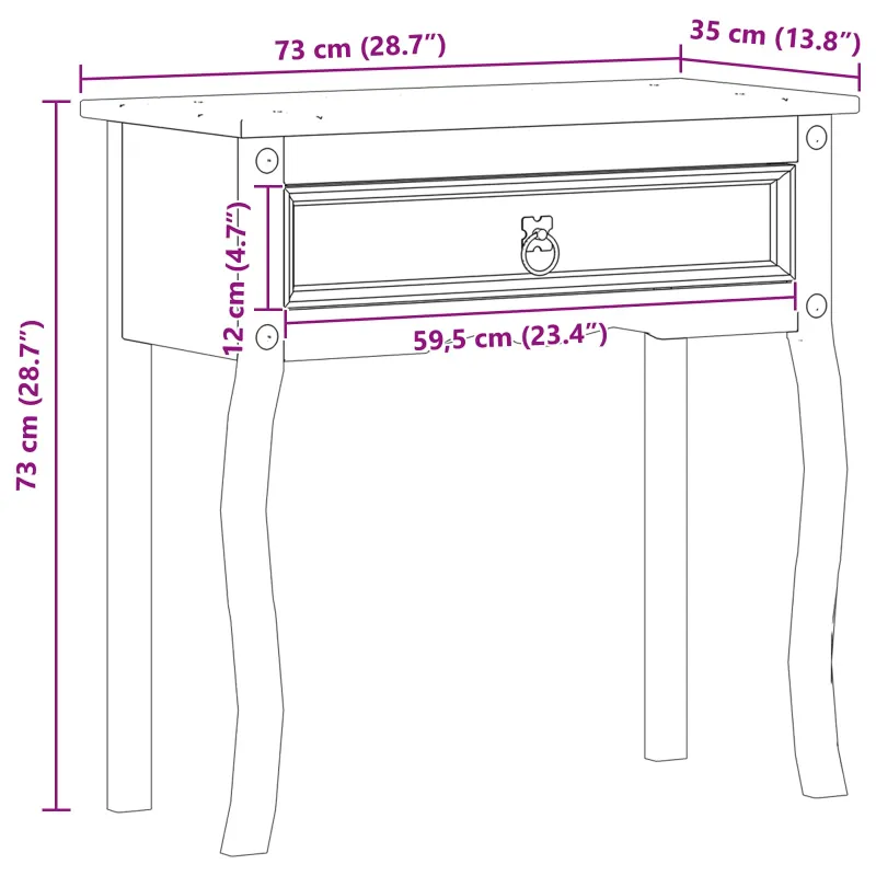 Konsolės stalas Balta 73 x 35 x 73 cm Kietos pušies mediena