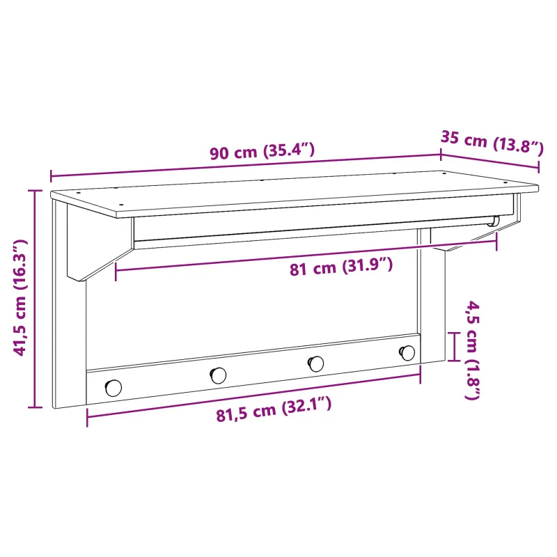 Paltas HILL Medus ruda 90 x 35 x 41.5 cm Tvirtas pušies medis