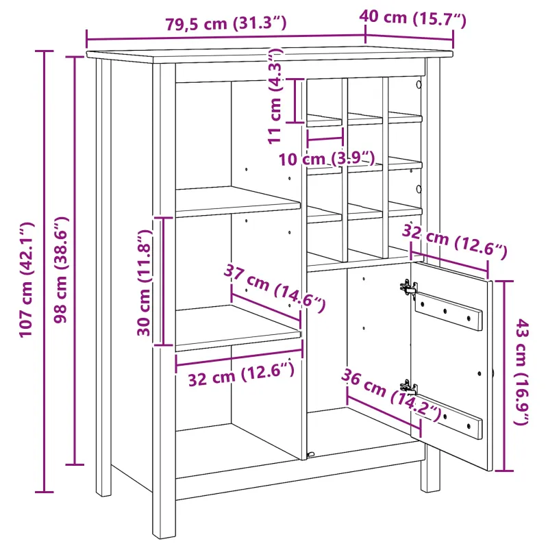 Vyno spinta HILL Medus ruda 79.5 x 40 x 107.5 cm