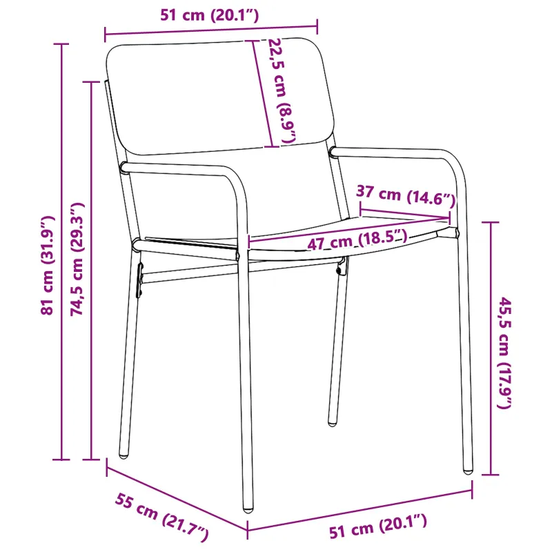Sodo kėdės 2 pcs Antracitas 51 x 55 x 81 cm Plienas