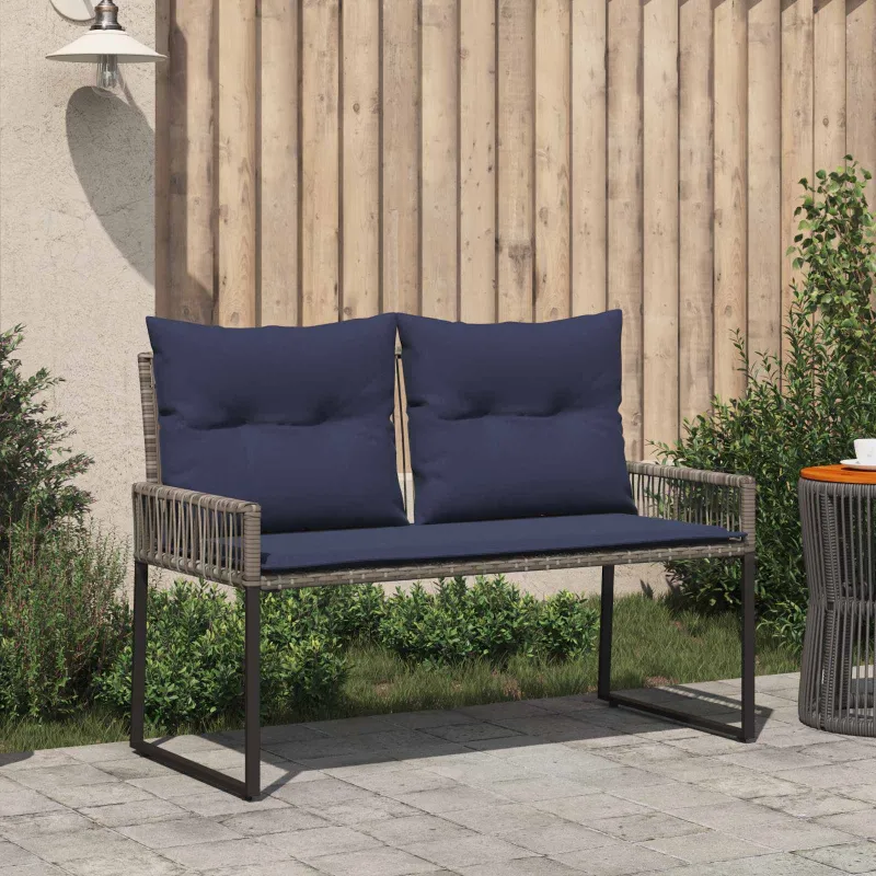 Lauko suolas 4 pcs Pilka ir tamsiai mėlyna poliratanas