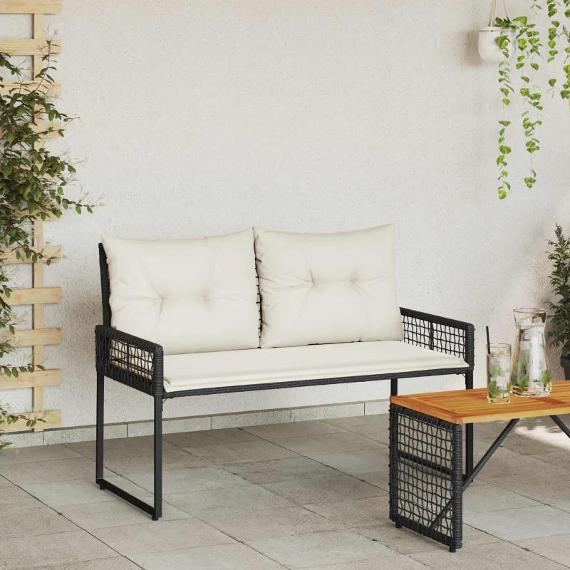 Lauko suolas su pagalve Juoda ir kreminė balta 118 x 55 x 82 cm