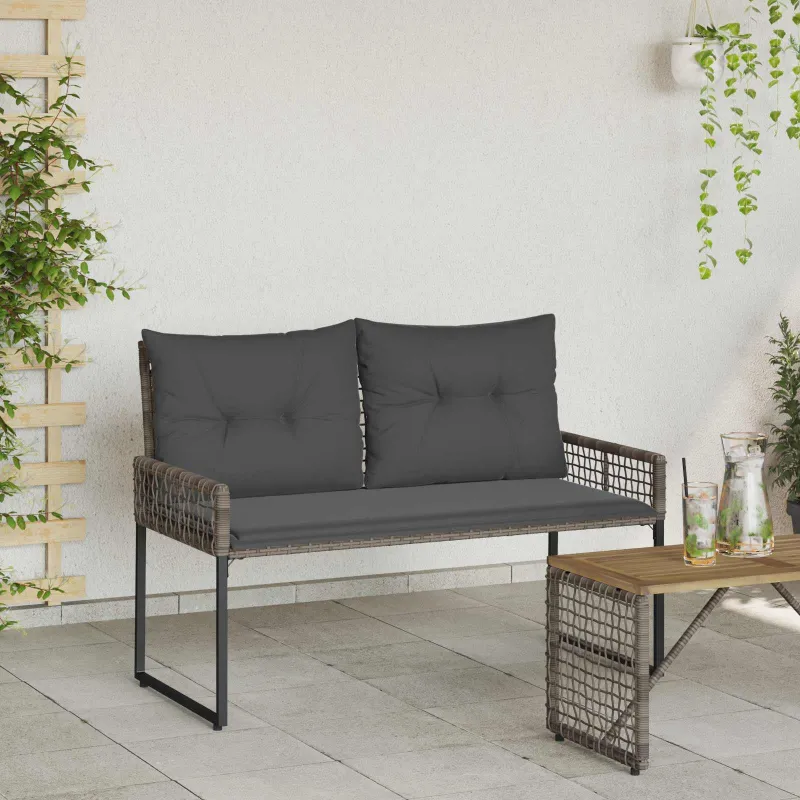 Lauko suolas Pilkas 118 x 55 x 82 cm PE rotangas ir audinys