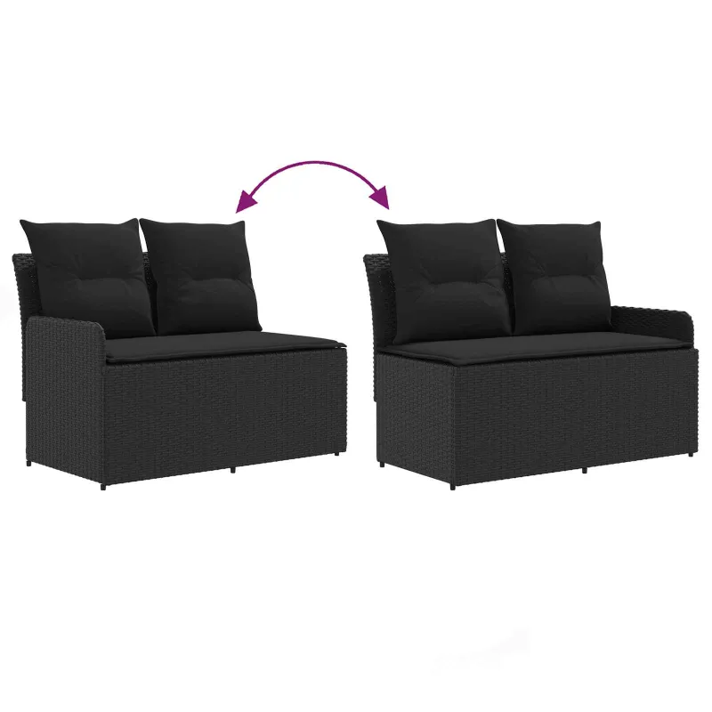 Sofa su porankiais su kampine sofa 2 Vienetas Juoda PE ratanas