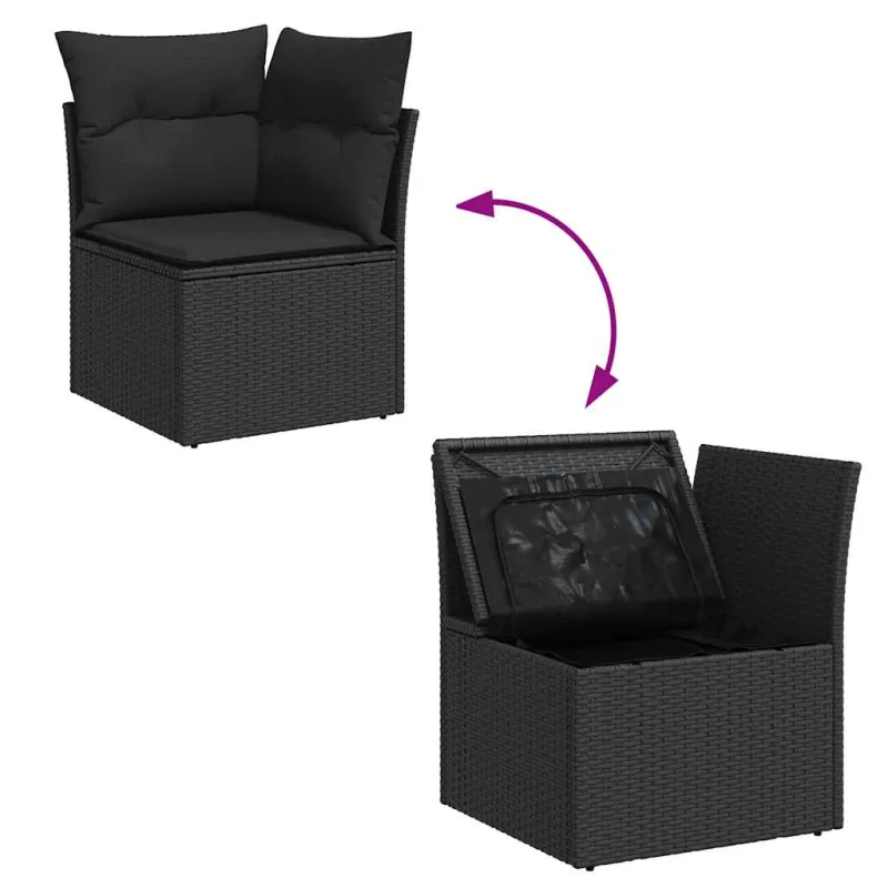 Sofakokonaisuus tyynyillä, 7 osaa, musta, polyrataska