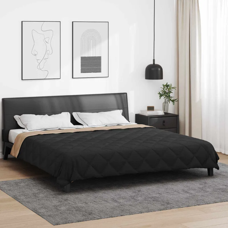 Pilna metų antklodė Juoda ir taupe 200 x 200 cm Mikropluoštas