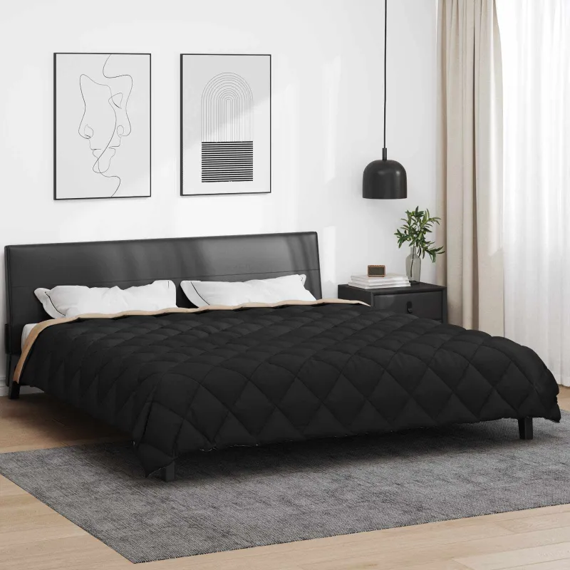 Žiemos antklodė Juoda ir taupe 240 x 260 cm Mikropluoštas