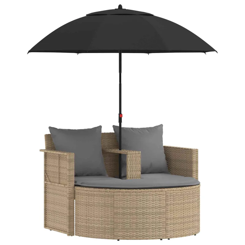 Sodo sofa su pagalve 8 pcs Bežinė ir šviesiai pilka poliratanas
