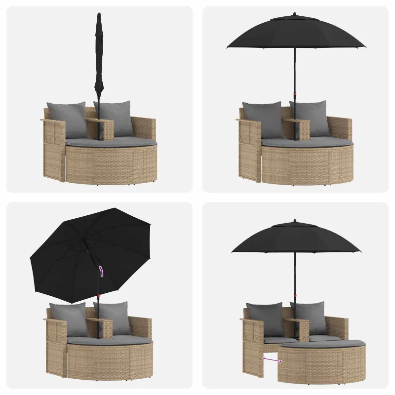 Sodo sofa su pagalve 8 pcs Bežinė ir šviesiai pilka poliratanas