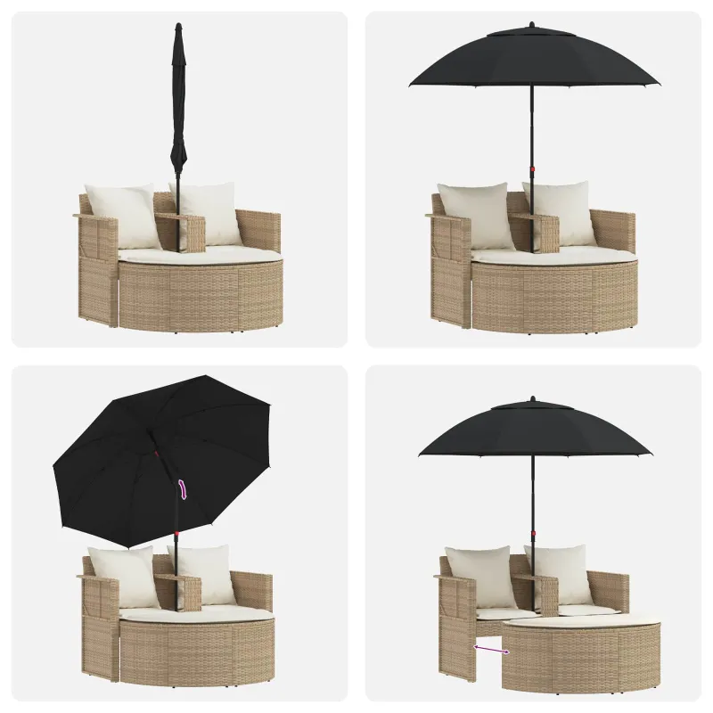 Sodo sofa su pagalve 8 pcs Bežė ir kreminė balta poliratanas