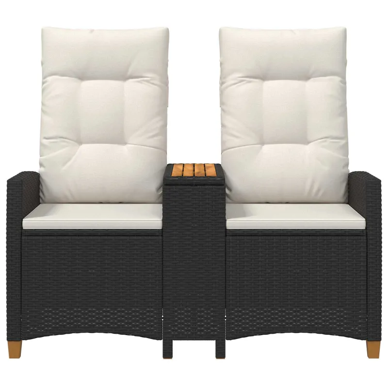 Reclining Bench with Table Juoda ir kreminė balta poliratanas