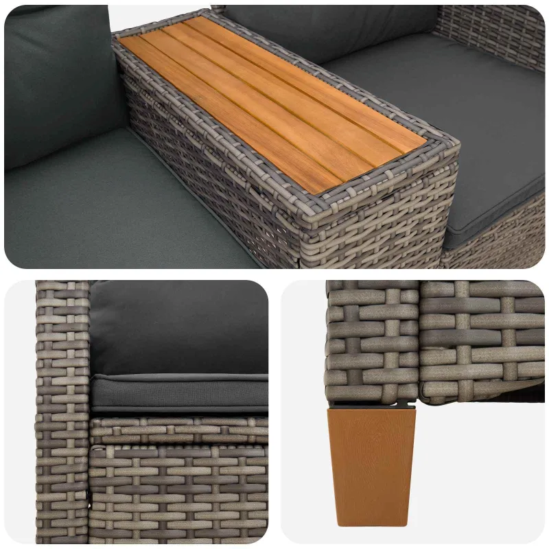 Reclining Bench with Table Pilka ir tamsiai pilka poliratanas