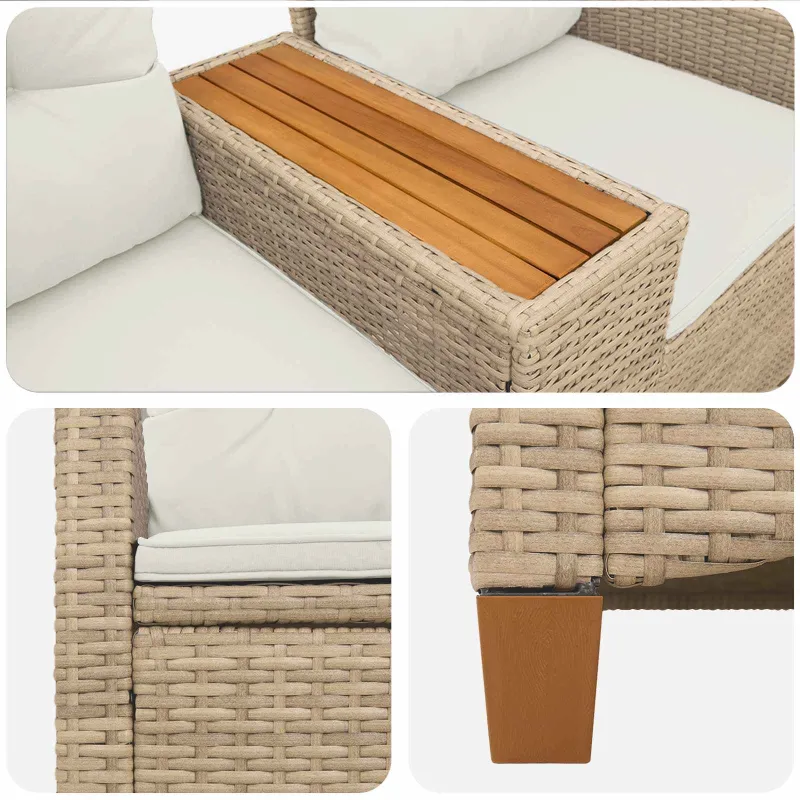 Reclining Bench with Table Bežė ir kreminė balta poliratanas