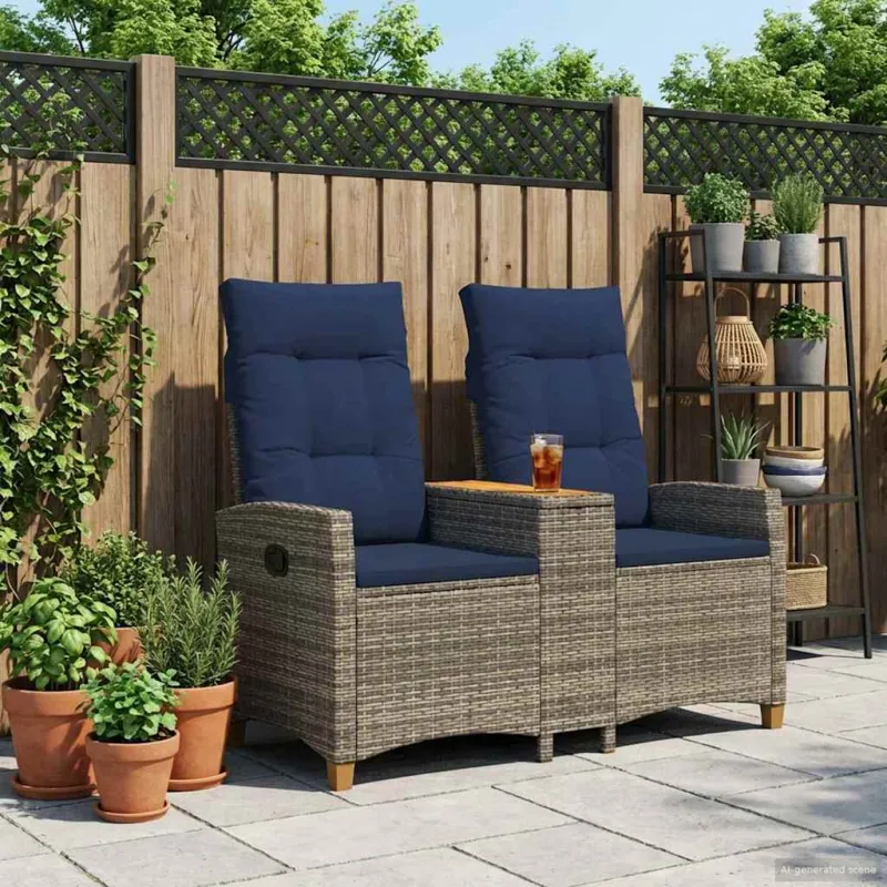 Reclining Bench with Table Pilka ir tamsiai mėlyna poliratanas