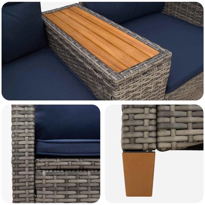 Reclining Bench with Table Pilka ir tamsiai mėlyna poliratanas