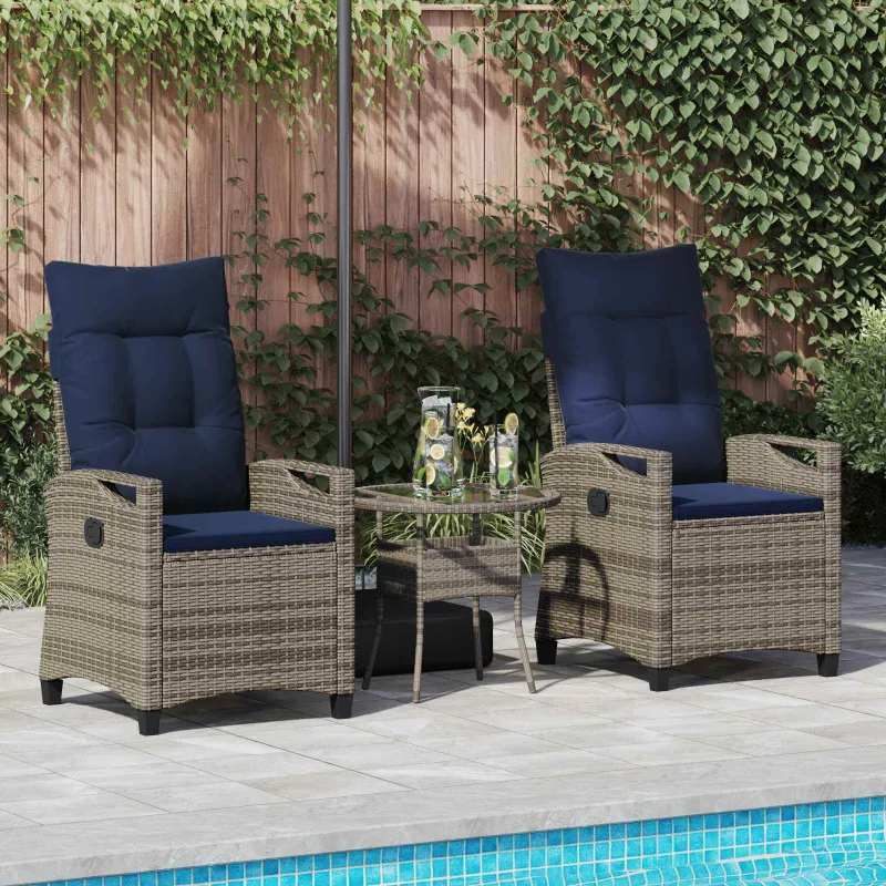Sodo Kėdė 2 pcs pilka ir tamsiai mėlyna 56 x 60 x 112 cm