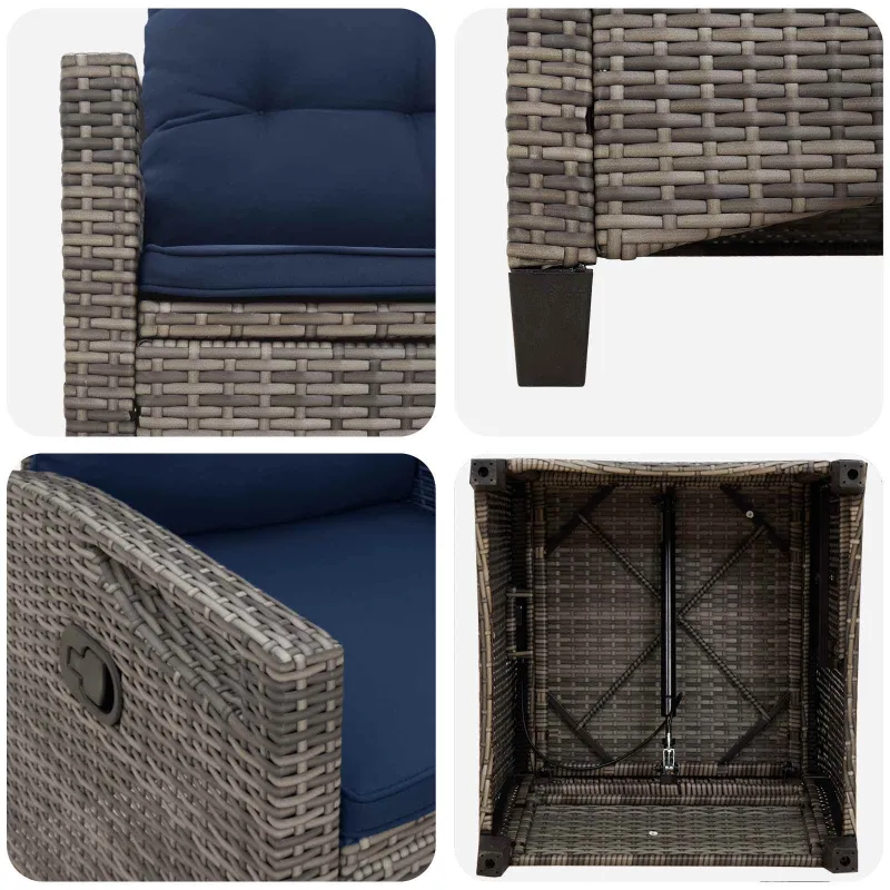 Sodo Kėdė 2 pcs pilka ir tamsiai mėlyna 56 x 60 x 112 cm