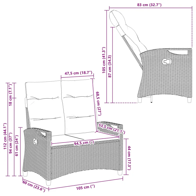 Sodo suolas su pagalve Pilka ir tamsiai pilka 105 x 60 x 112 cm