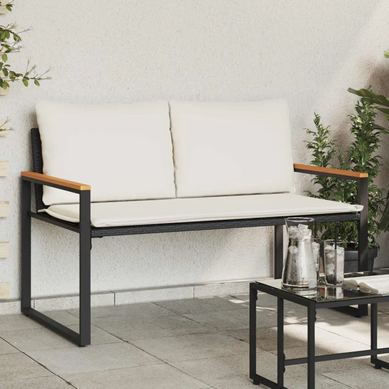 suoliukas Juoda ir kreminė balta 115 x 65 x 72 cm Ratanas