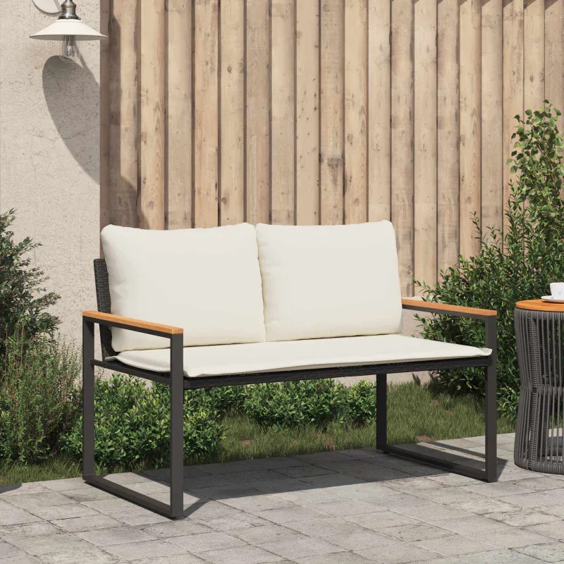 suoliukas Juoda ir kreminė balta 115 x 65 x 72 cm Ratanas