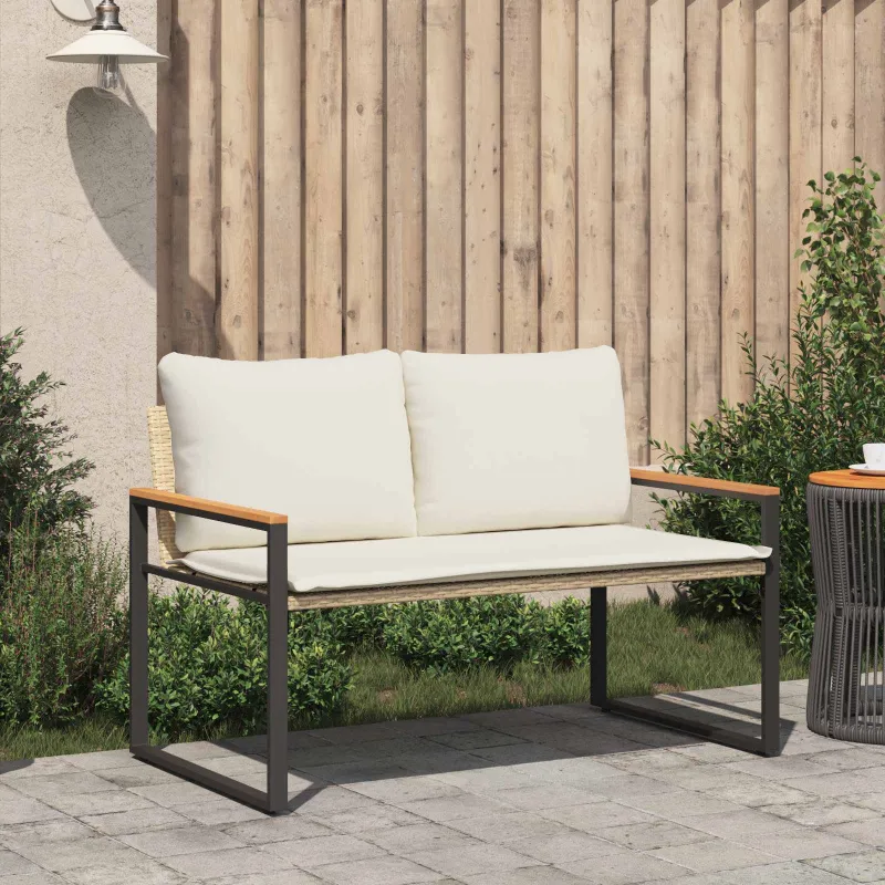 suoliukas Bežė ir kreminė balta 115 x 65 x 72 cm Ratanas