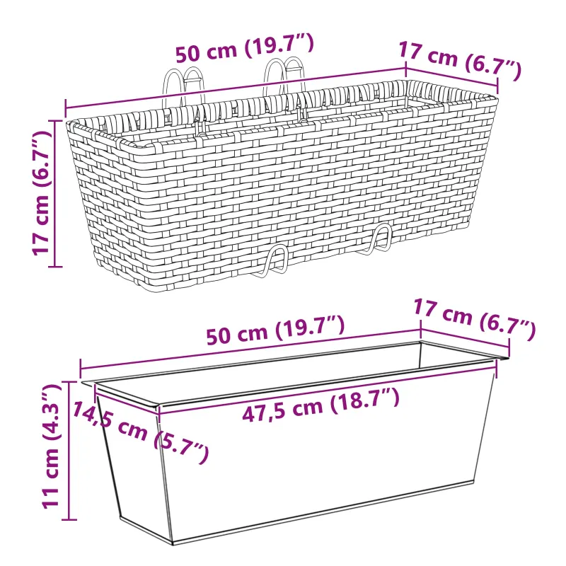 Turėklas 2 pcs Juoda 50 x 17 x 17 cm Metalas