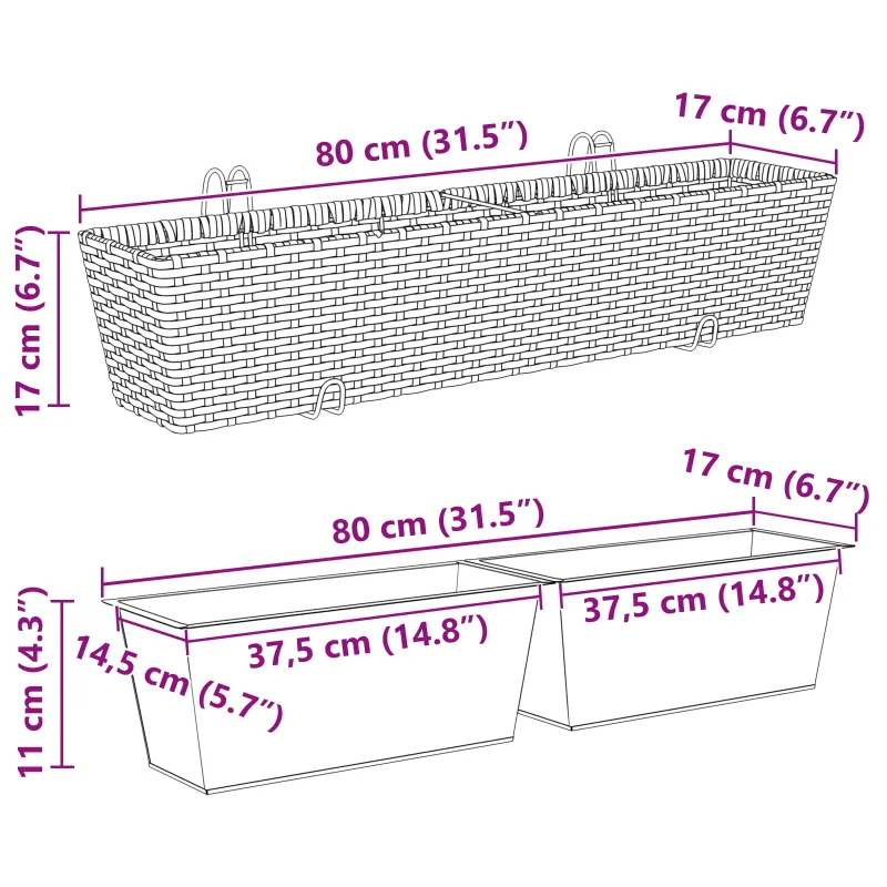 Turėklas 2 pcs 80 x 17 x 17 cm Metalas