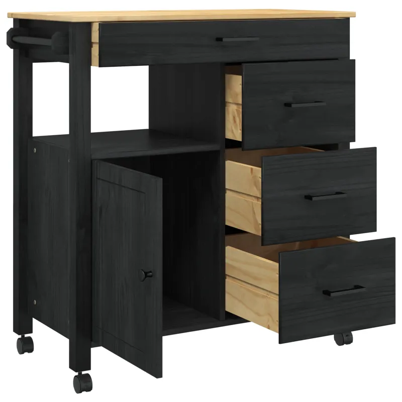 Virtuvės vežimėlis MONZA Juodas 84 x 40 x 88,5 cm
