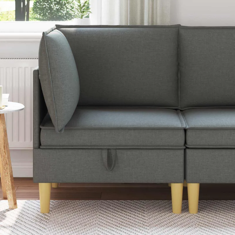 Kampinė Sofa su Saugykla Tamsiai pilka Audinys