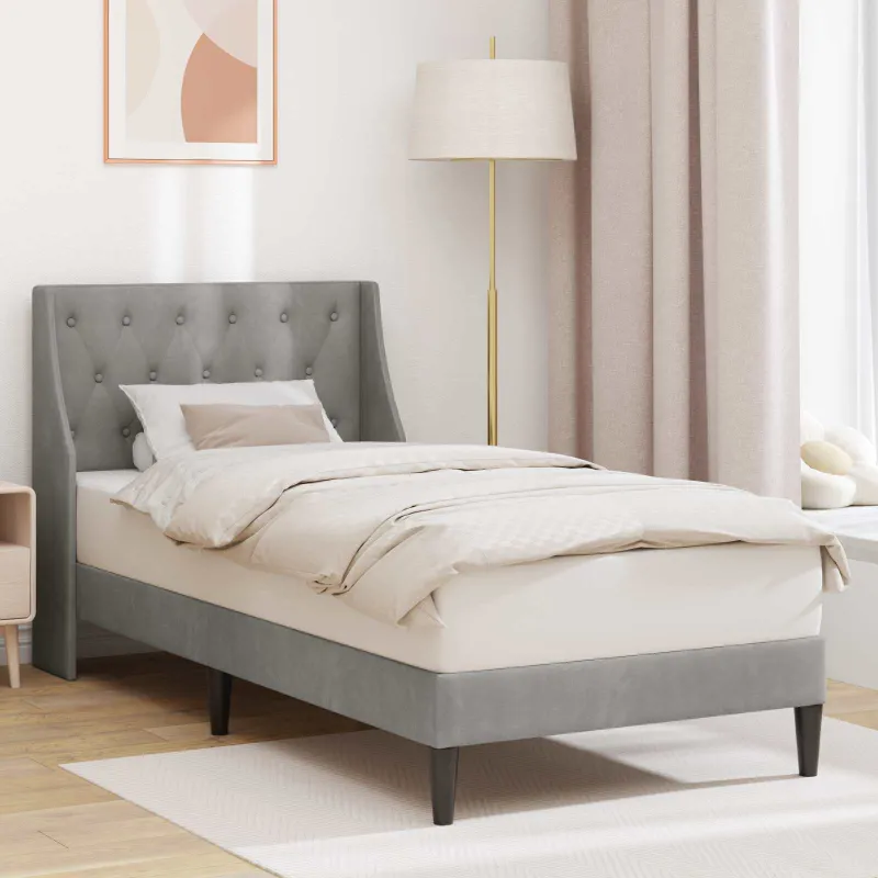 Lovos rėmas su galvūgalio Šviesiai pilka 90 x 190 cm Aksomas