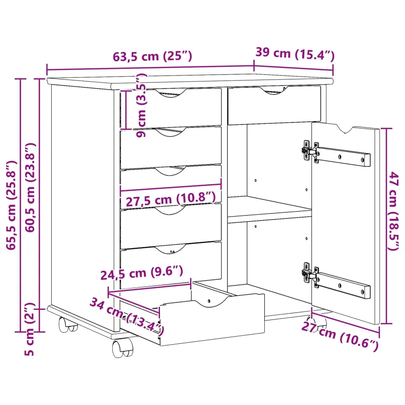 Ratuotas kabinetas su ratu Juoda 63,5 x 39 x 65,5 cm