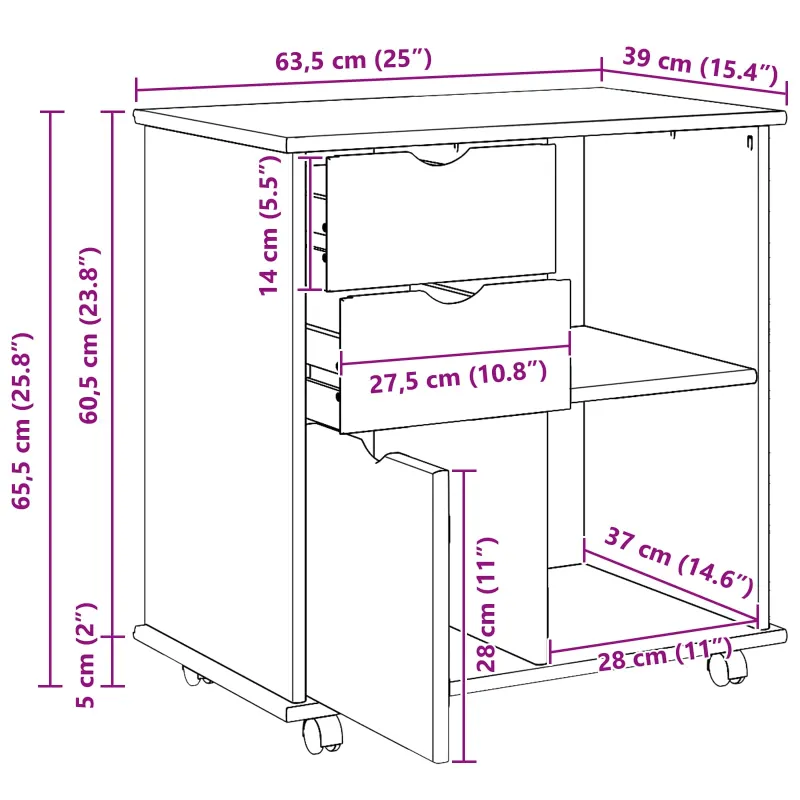 Ratuotas kabinetas su ratu Juoda 63,5 x 39 x 65,5 cm