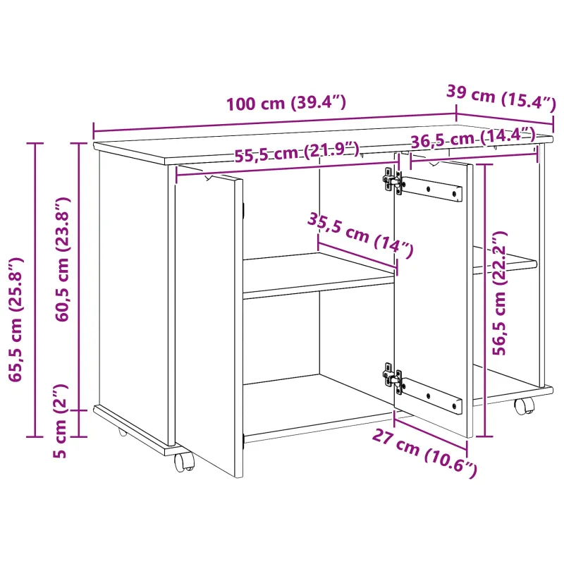 Ratuotas kabinetas su ratu Medus ruda 100 x 39 x 65,5 cm