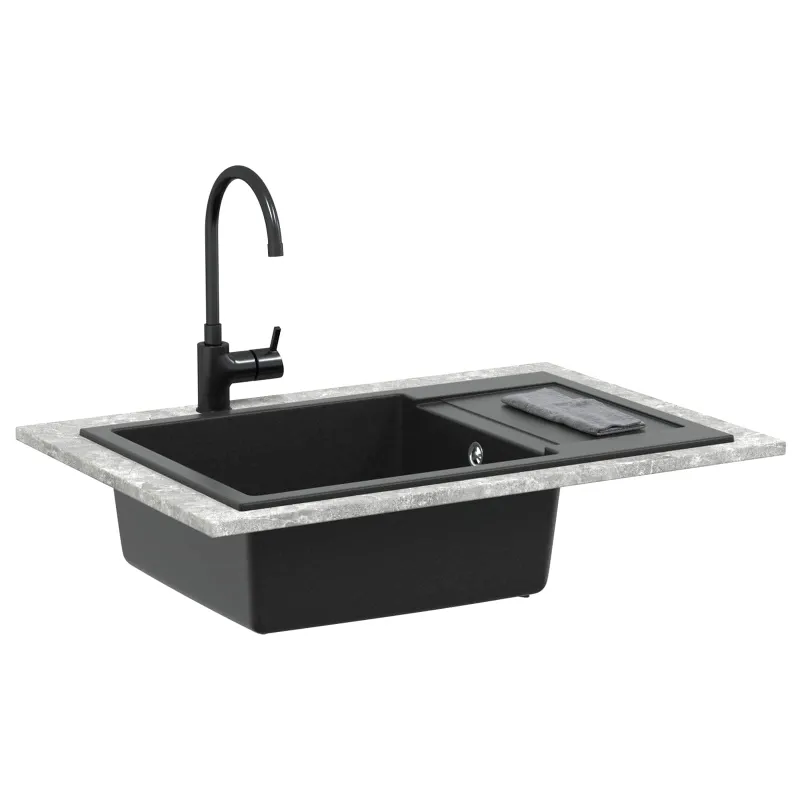 Kriauklė Juoda 780 x 500 mm 80% Kvarcas ir 20% Derva