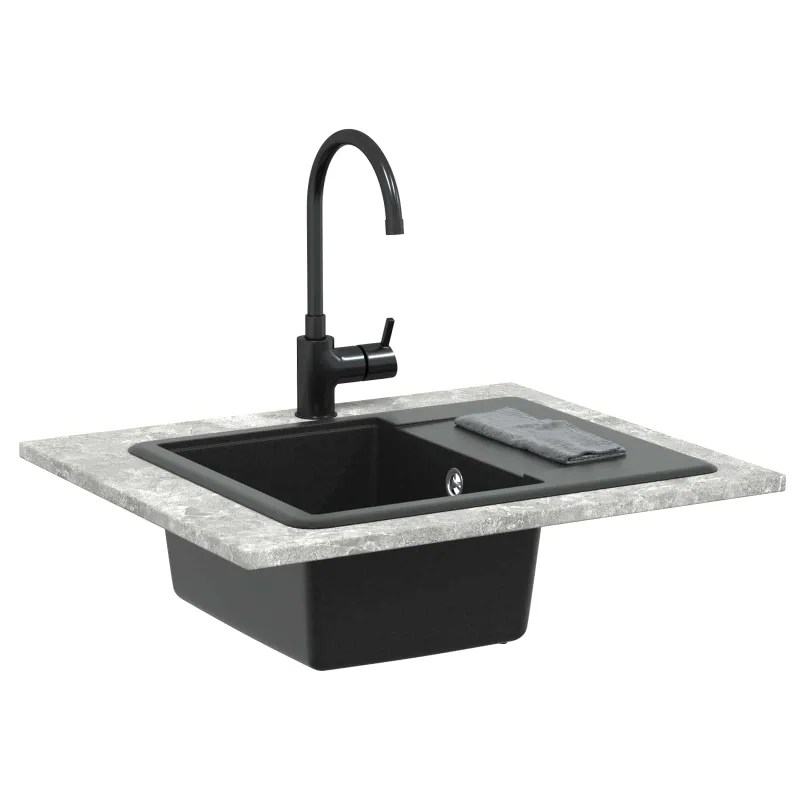 Kriauklė Juoda 560 x 460 mm 80% Kvarcas ir 20% Derva