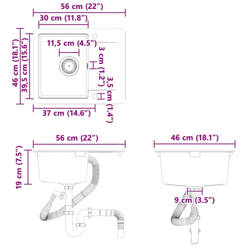 Kriauklė Balta 560 x 460 mm 80% Kvarcas ir 20% Derva