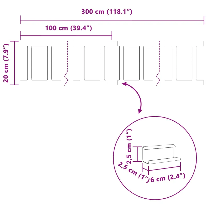 Stogo sniego sargas Antracitas 300 x 2,5 x 20 cm Plienas