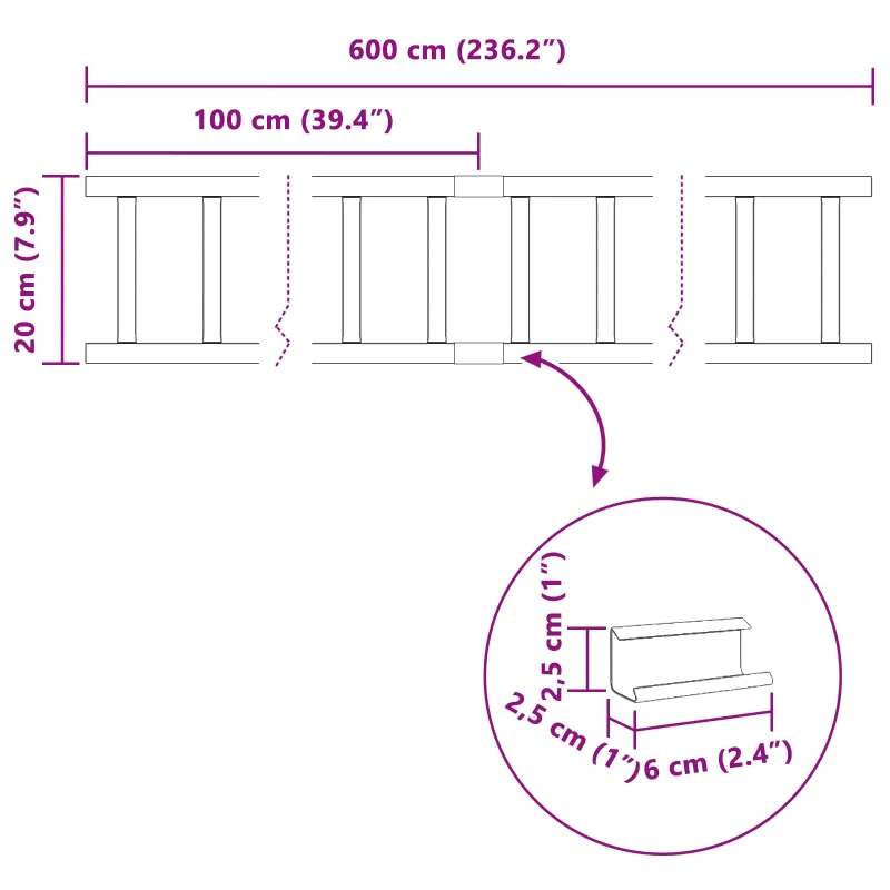 Stogo sniego sargas Antracitas 600 x 2,5 x 20 cm Plienas