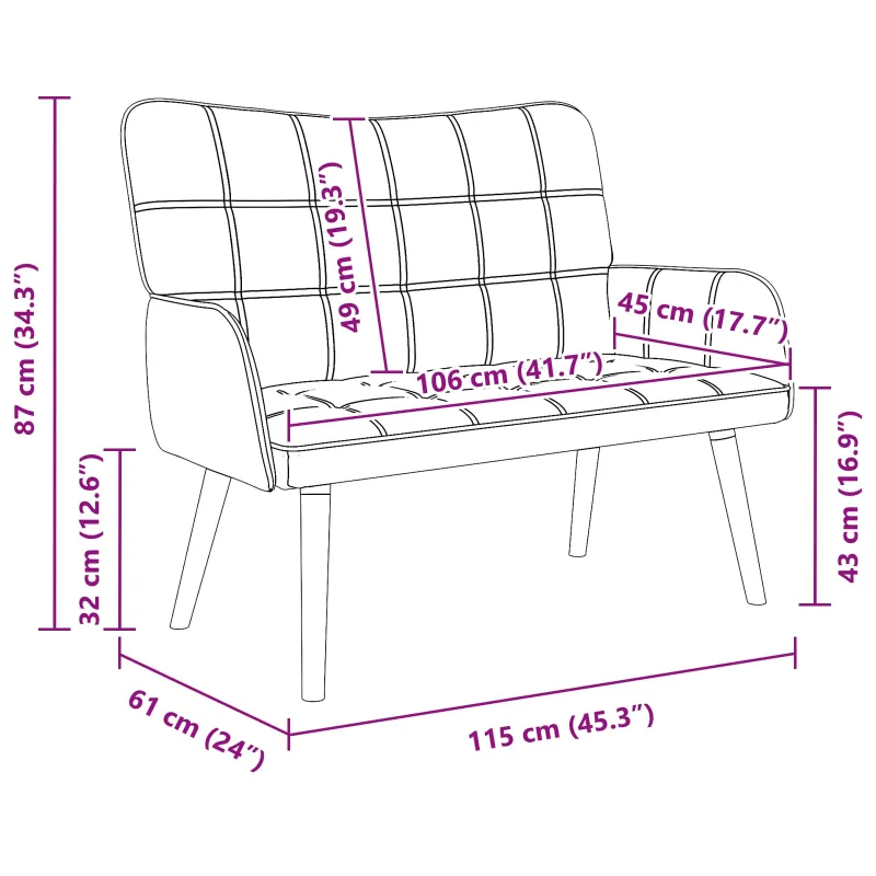 Dvitaškė sofa Juoda 115 x 61 x 87 cm Audinys